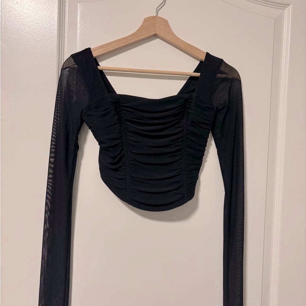 Abercrombie & Fitch Long Sleeve Mesh Corset Top